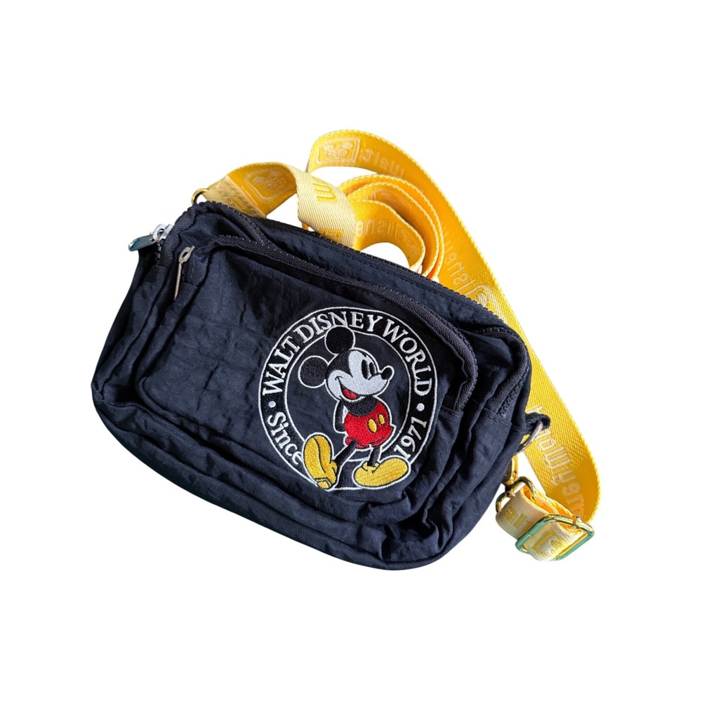 Disney World Mickey‎ Mouse Black Crossbody Bag Yellow Strap Authentic
